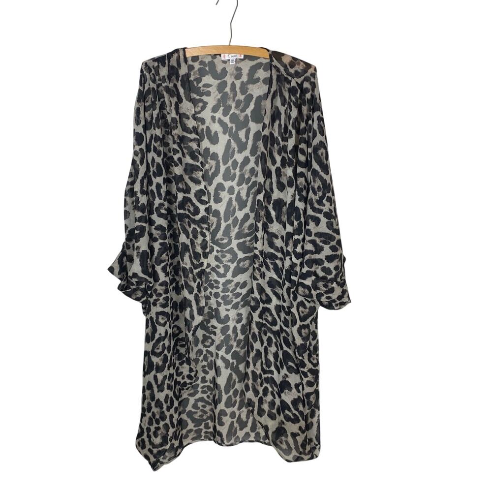 L Love Sheer Leopard Print Kimono Duster Size 3X